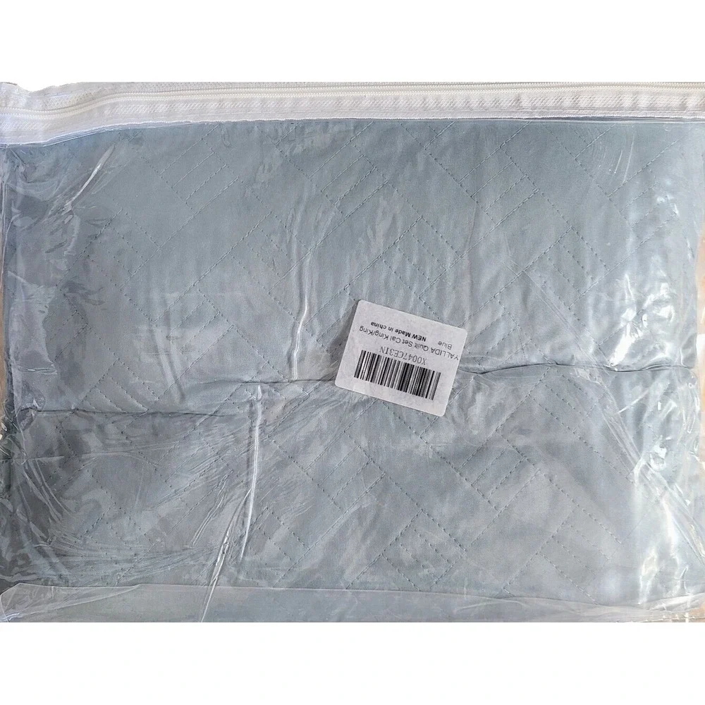 Quilt Set, 3 Piece Soft Basket Weave Sage Green Bedspread King Light Blue